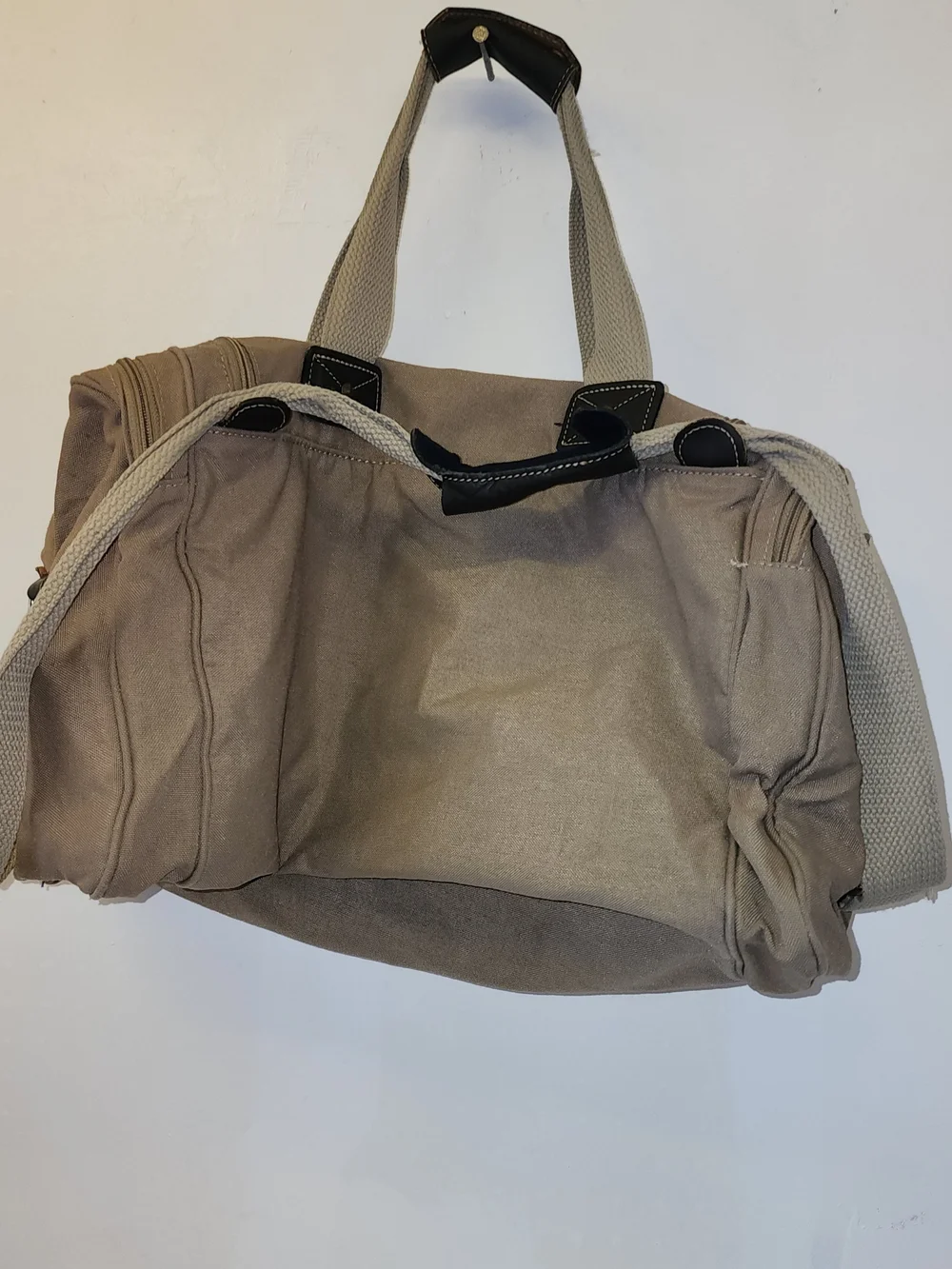 Eddie Bauer Tan Canvas Duffel with Black Trim